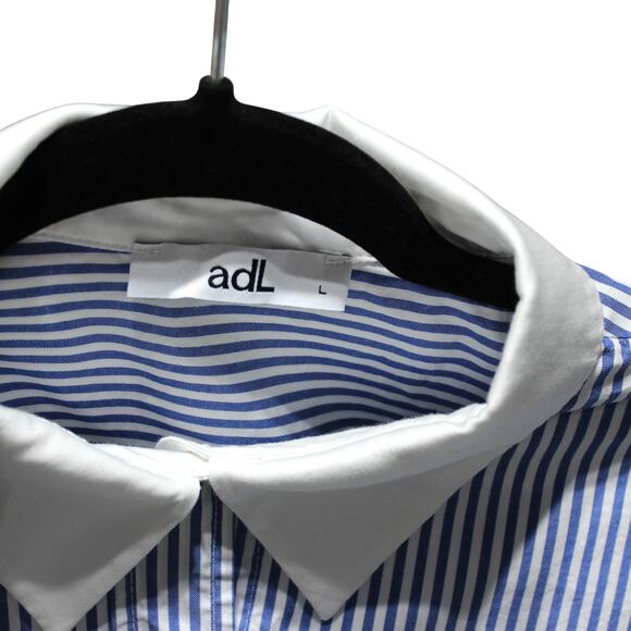 adL Cropped Blue Striped Button Up Blouse Size Large - Picture 4 of 4